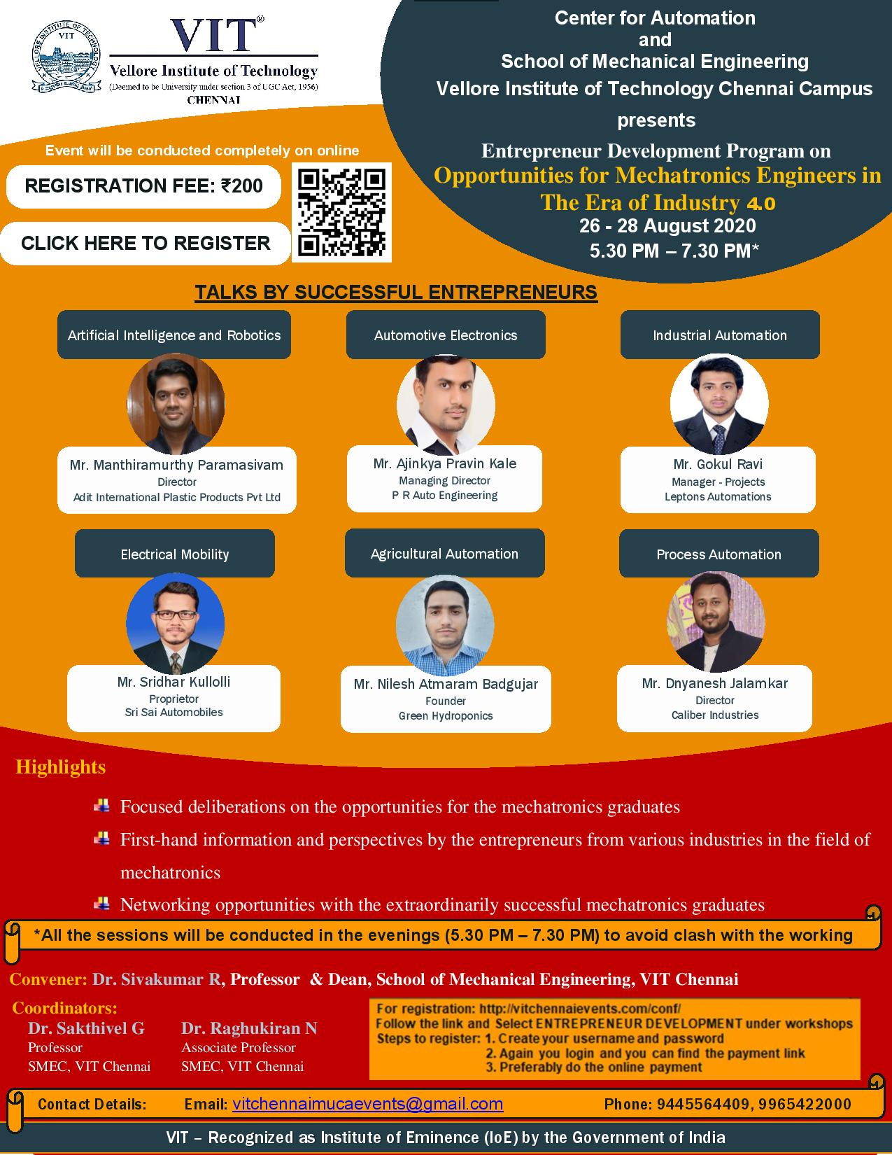 3 Day Online Entrepreneur Development Program of Opportunities for Mechatronics Engineers in the Era of Industry 4.0